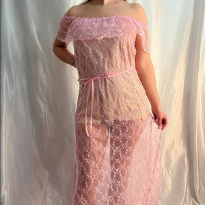 Vintage 80s Lace Ruffle Slip Gown